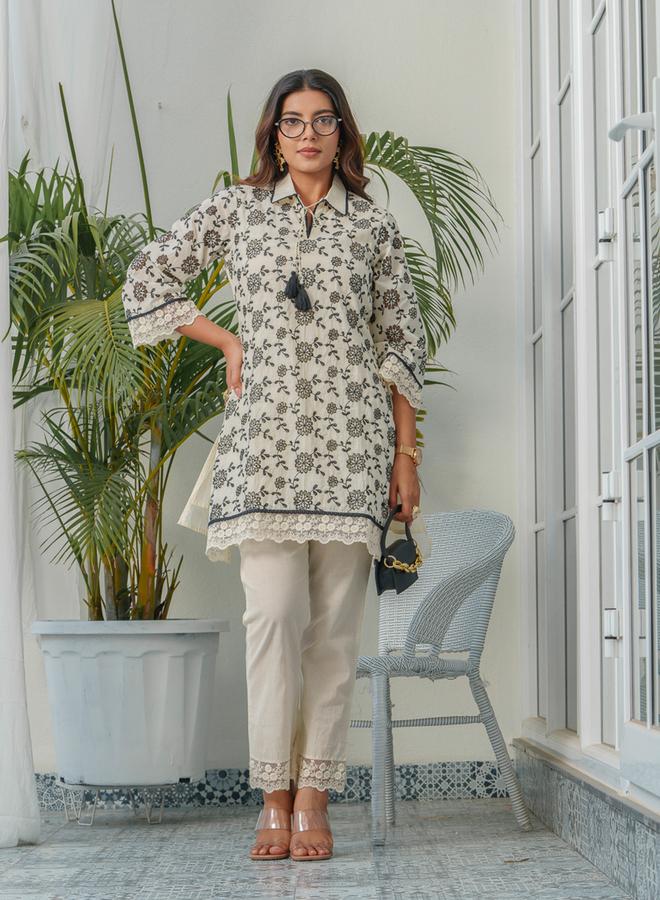 دي دبليو طقم منسق من تونيك وبنطال قطن بطبعة زهور للنساء - Image 5